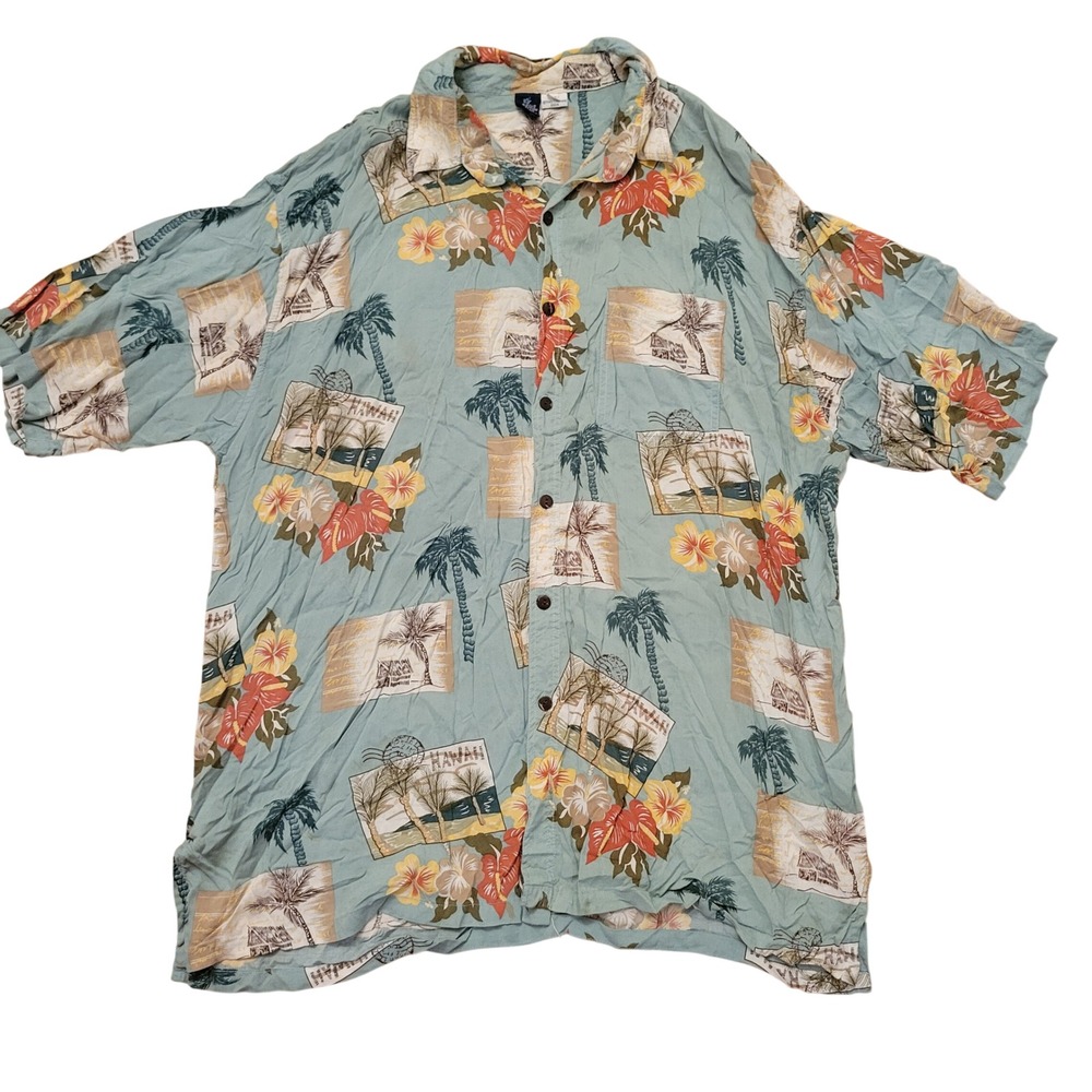 Hibiscus XXL Shirt Blue Floral Hawaiian Tropical Cruise Beach Summer Travel